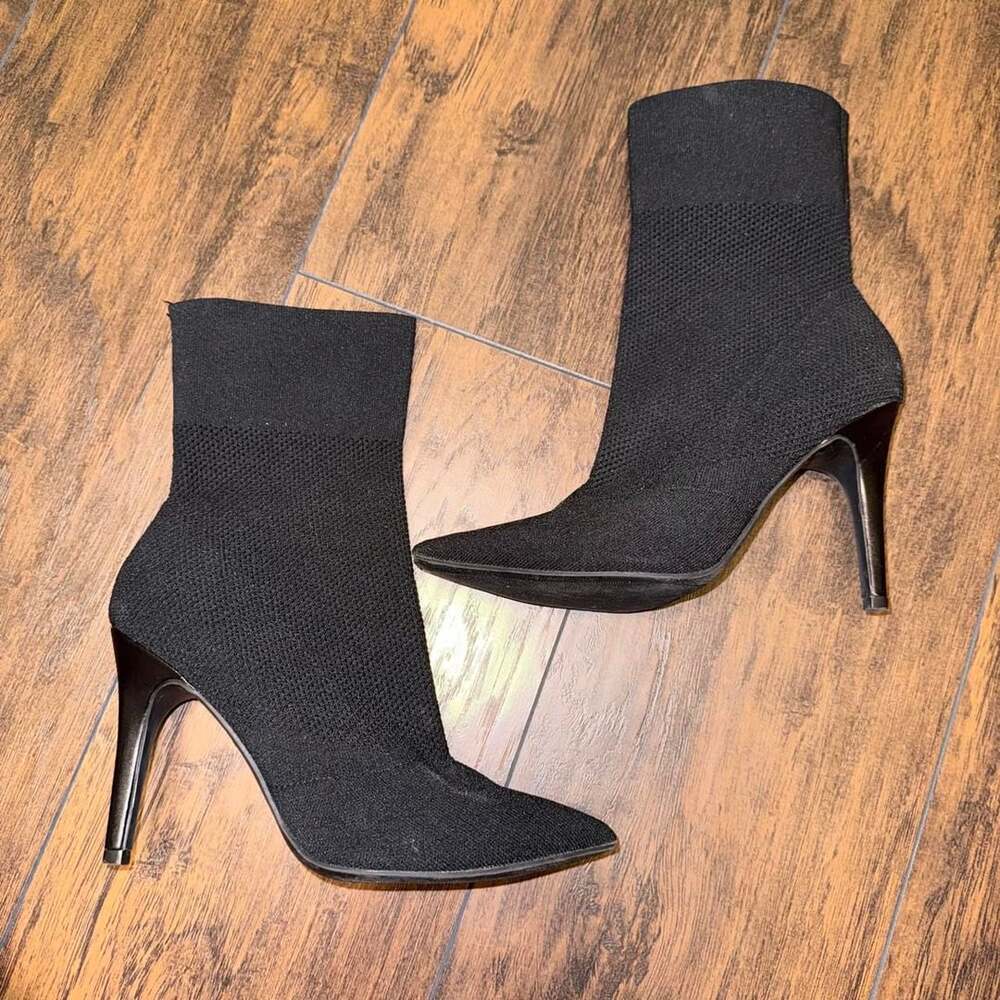 BRASH Black Stretch Knit Stiletto Heel Sock Booties Size 7.5